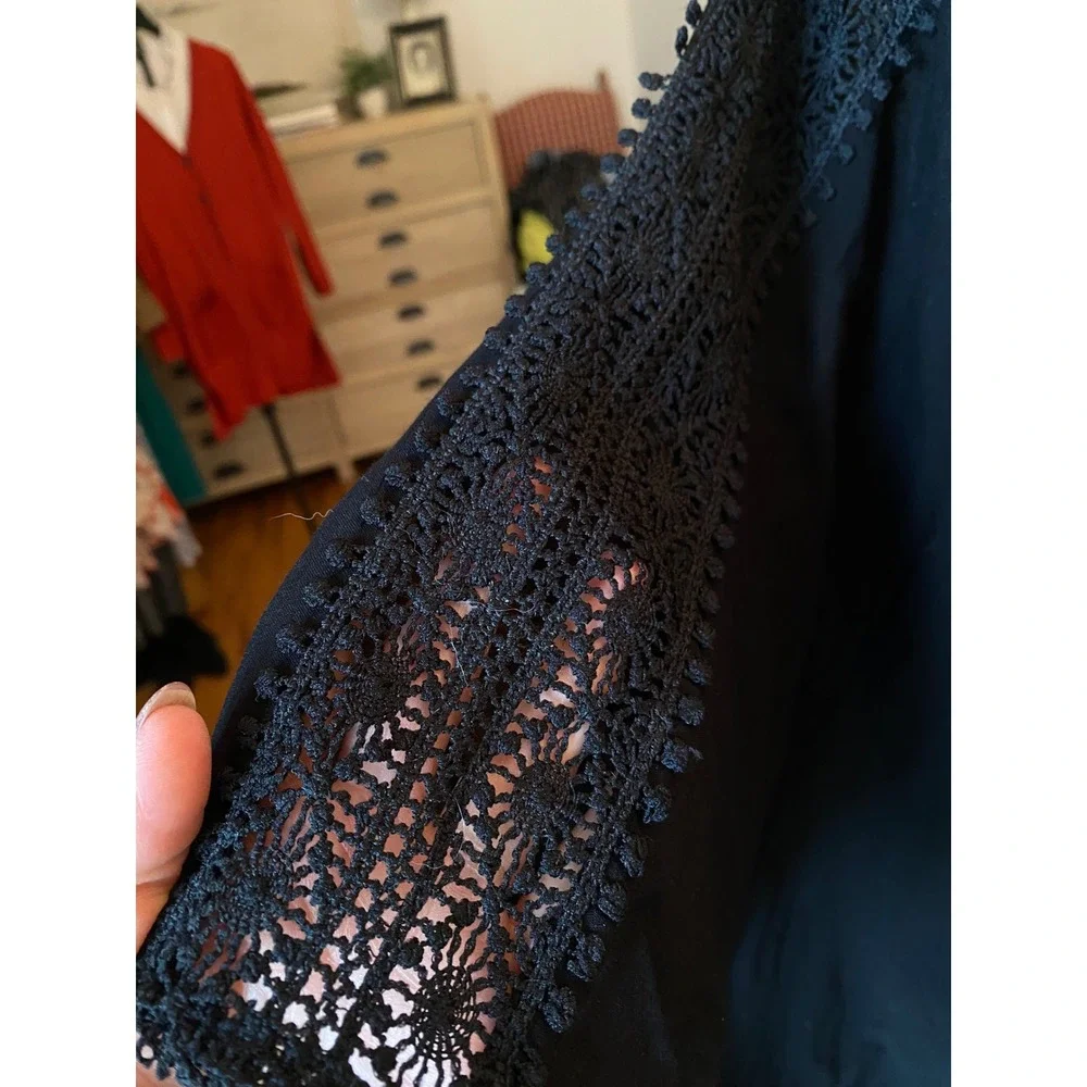 Love Cameron Los Angeles Black Crochet Lace Trim Kimono Wrap 282997 Missy‎ S